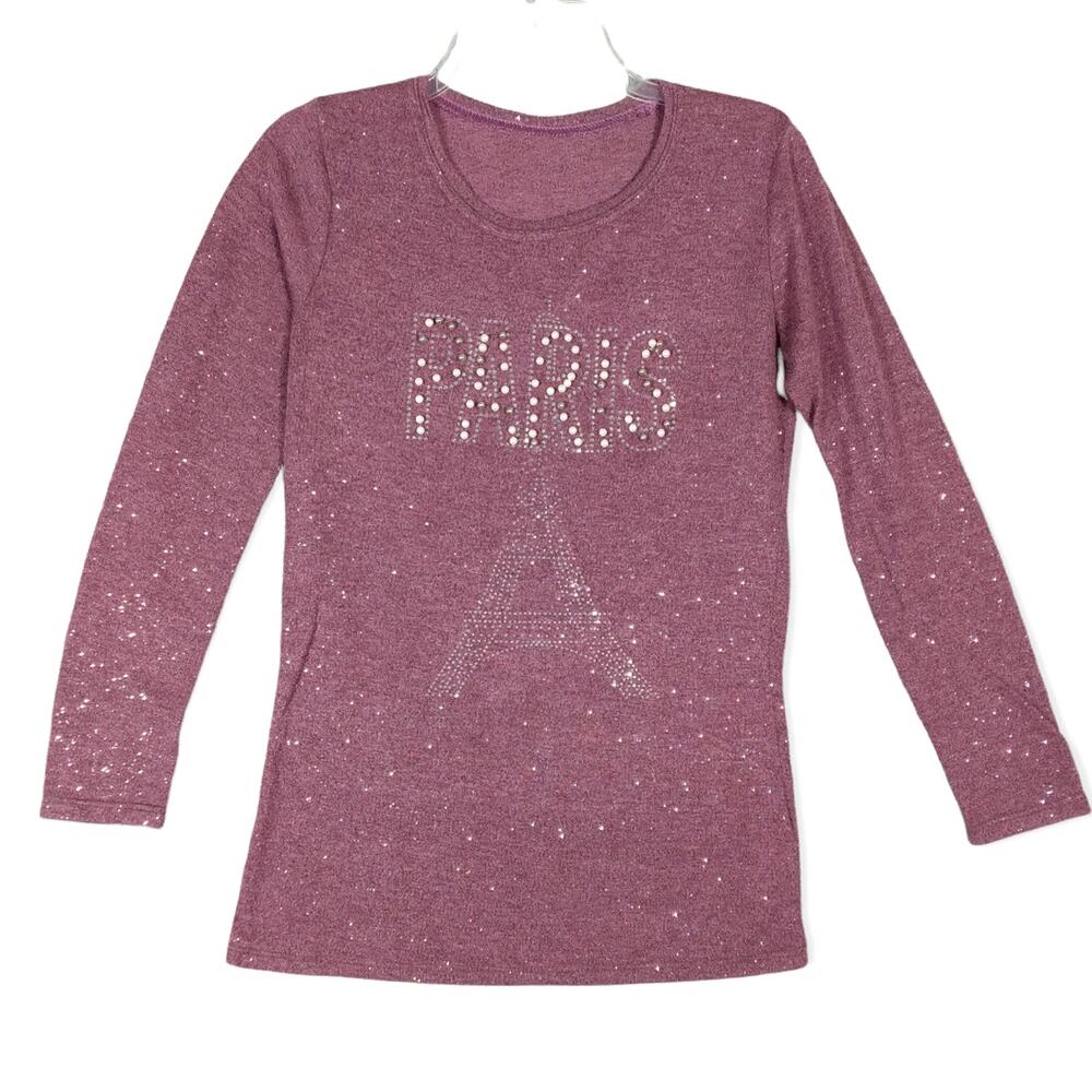 J Vini Paris graphic top size small dusty rose pink sparkly and beaded letters